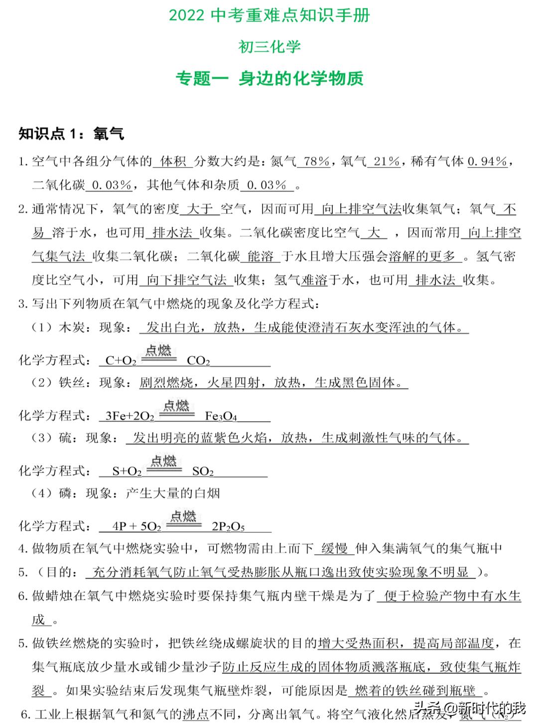 化学初中中考知识重点教辅人教版,2021初中化学必背知识点整理归纳