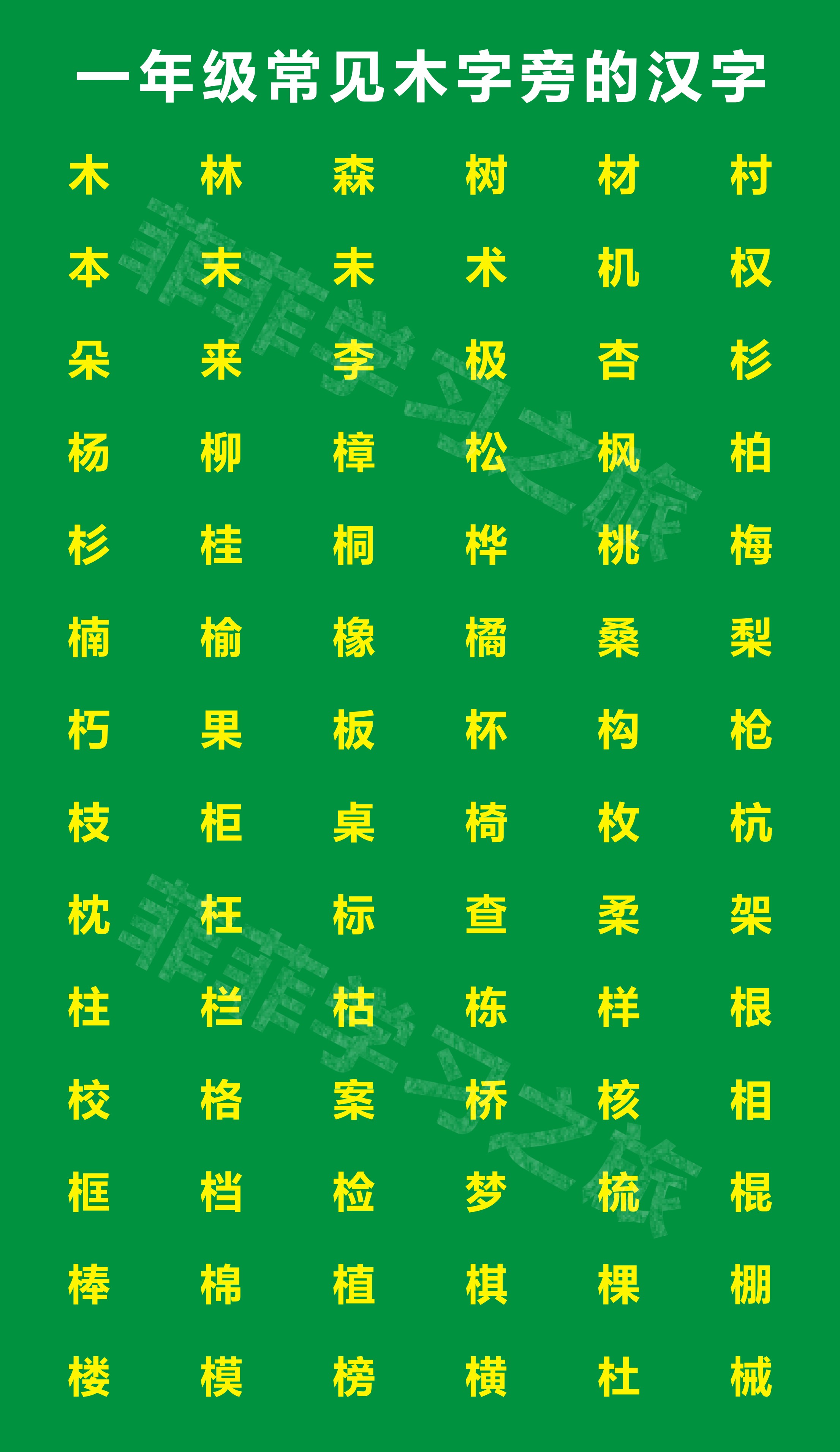 木偏旁的字一年级上,木字旁的字一年级左右结构