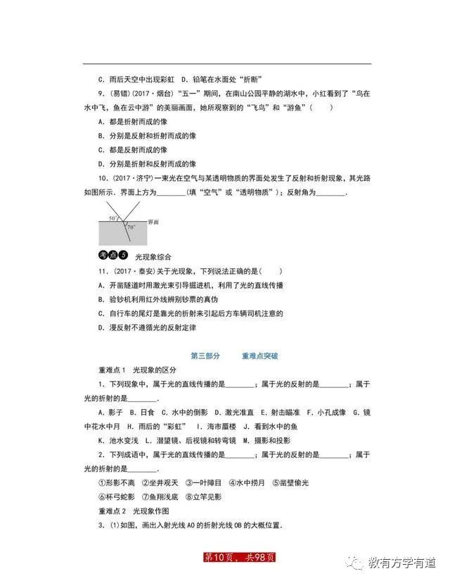 初中物理难点考点知识梳理,初中物理基础知识考点总结