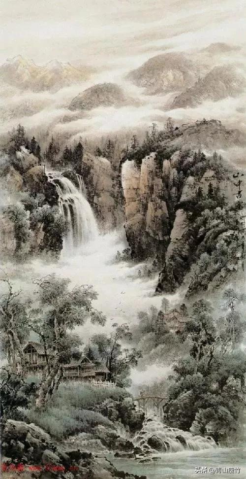 竖幅山水画图片大全精品,陈学良山水画精品欣赏40幅