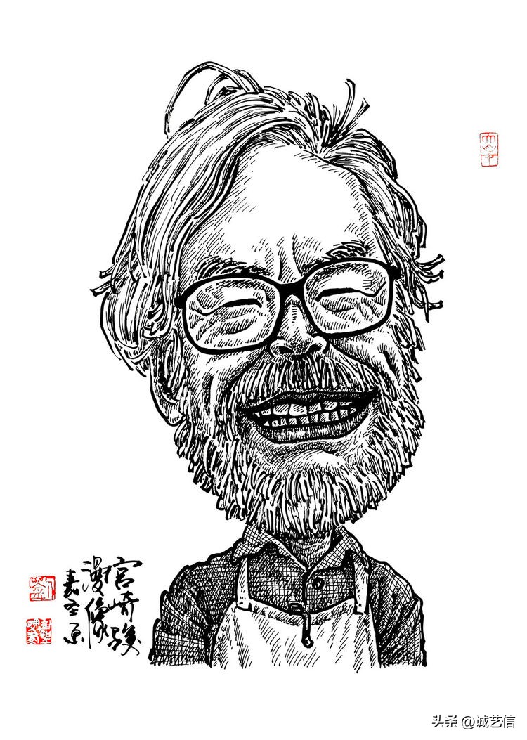 动画大师宫崎骏肖像漫画