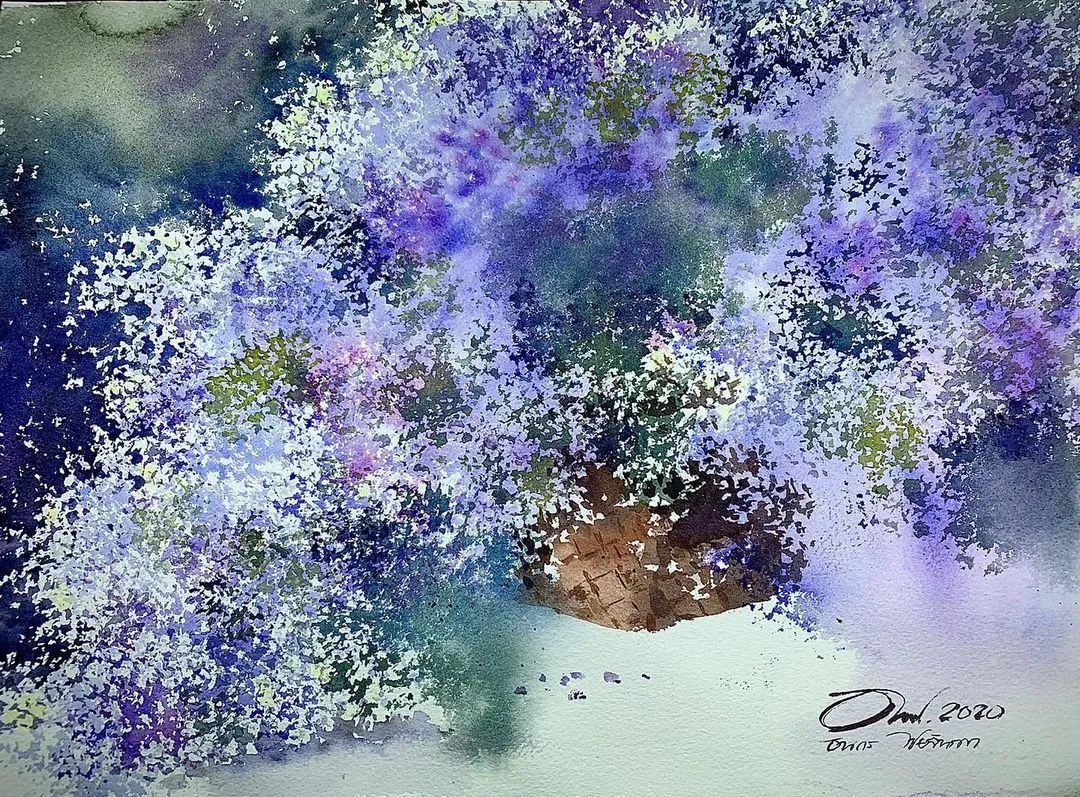 泰国水彩,泰国水彩画家绘画过程