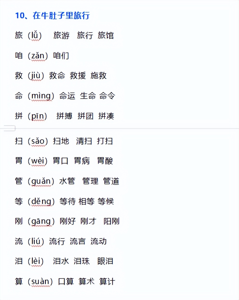 寒假孩子预习生字的同步字帖,三年级上册语文1-10课生字表整理