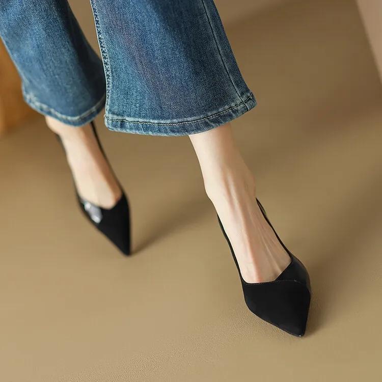 高跟鞋女拼接高级感,玛丽珍粉色拼接高跟鞋