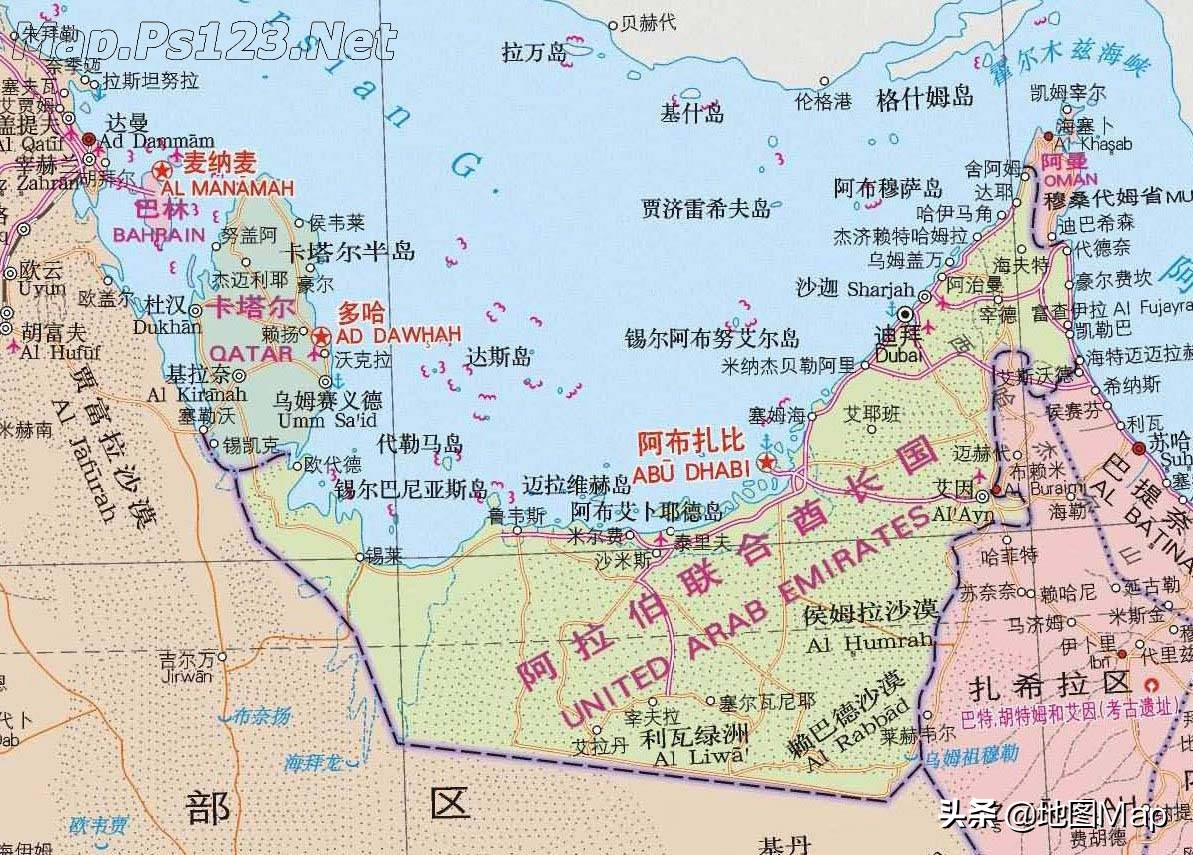 阿联酋七个酋长国地图,阿拉伯联合酋长国的七个国家地图