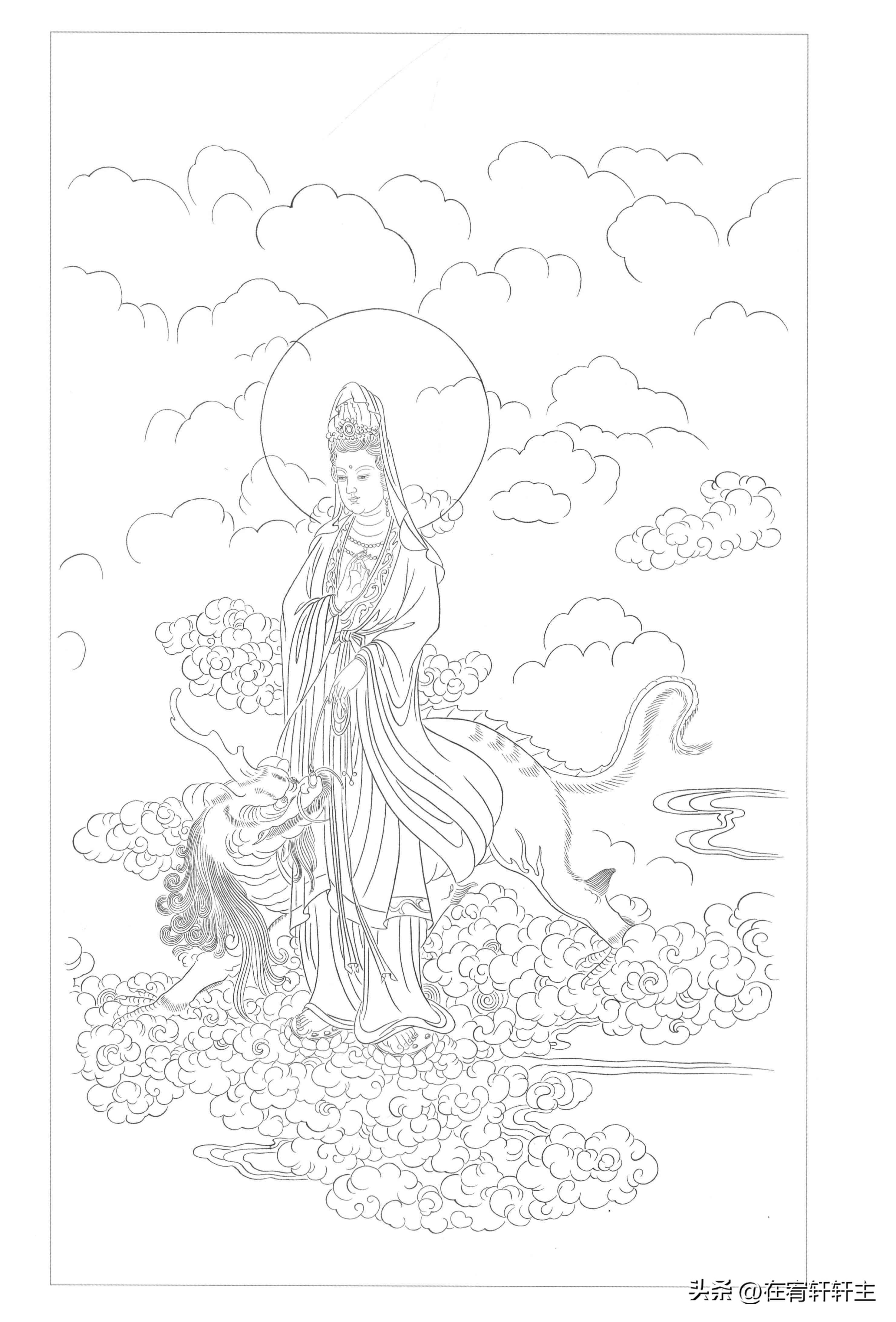 工笔白描观音苏柏斗,工笔画国画白描观音