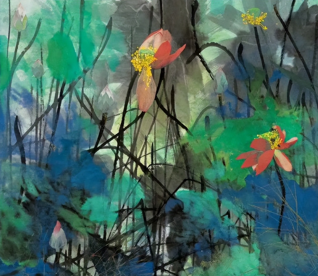 袁运甫彩墨画图片,袁运甫彩墨画荷花系列作品欣赏