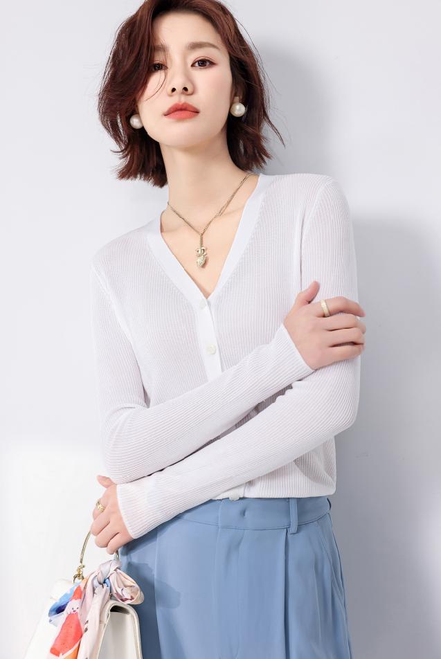 法式polo翻领长袖针织开衫,优雅女人开衫衣服