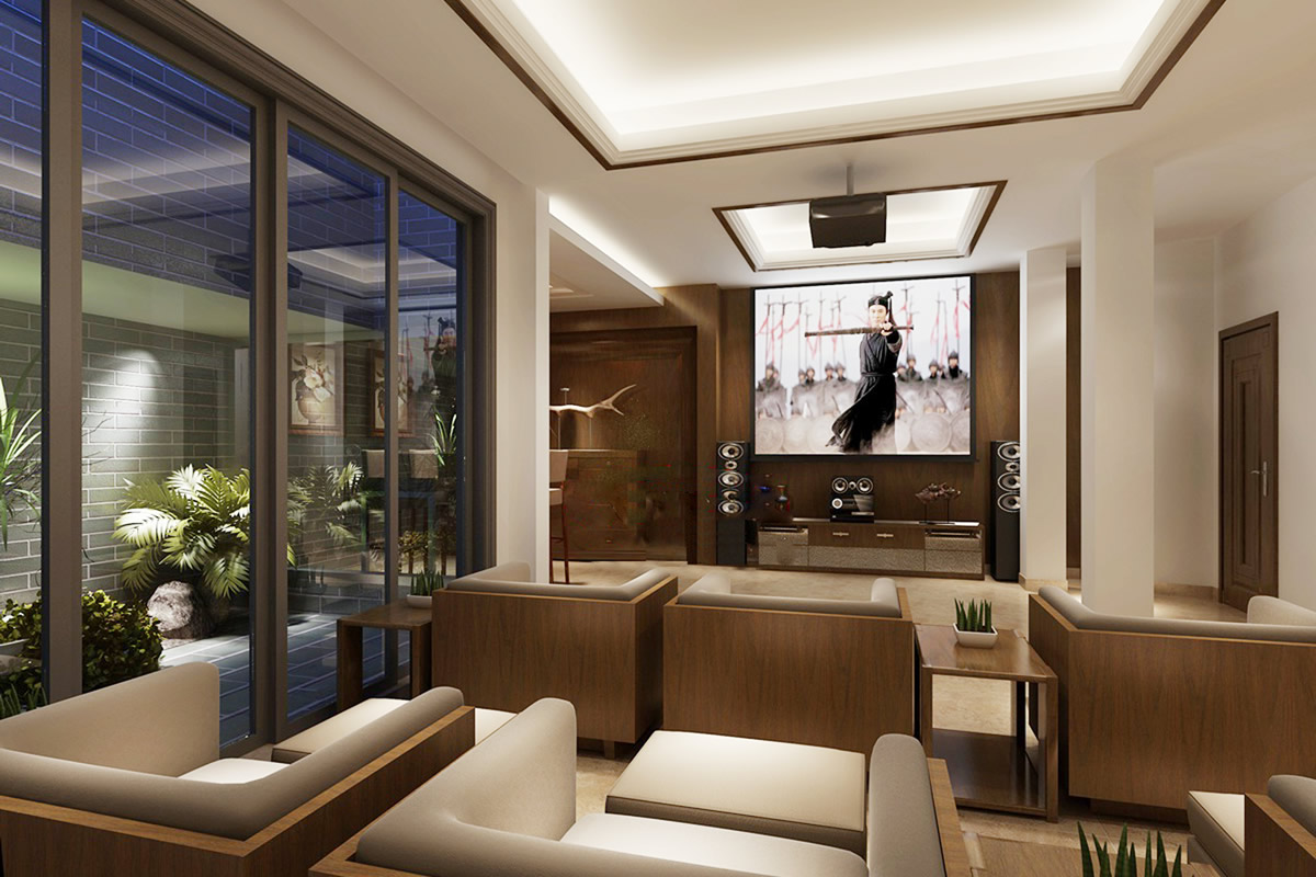 私人别墅电影院,别墅家庭影院娱乐室装修效果图