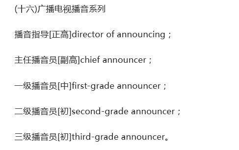 各种类别职称的英文翻译