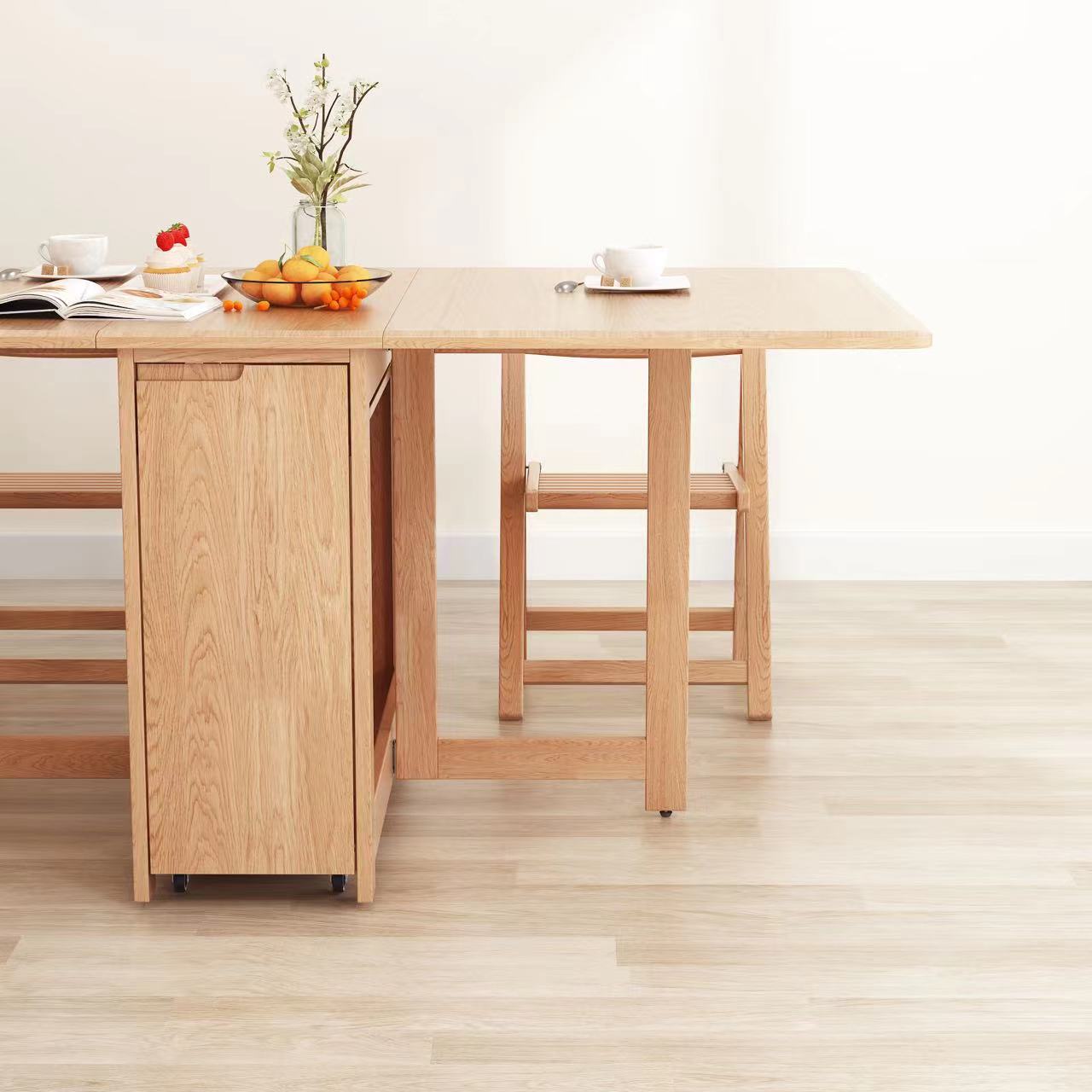 折叠餐桌餐边柜一体小户型,实木餐桌折叠可伸缩长桌小户型