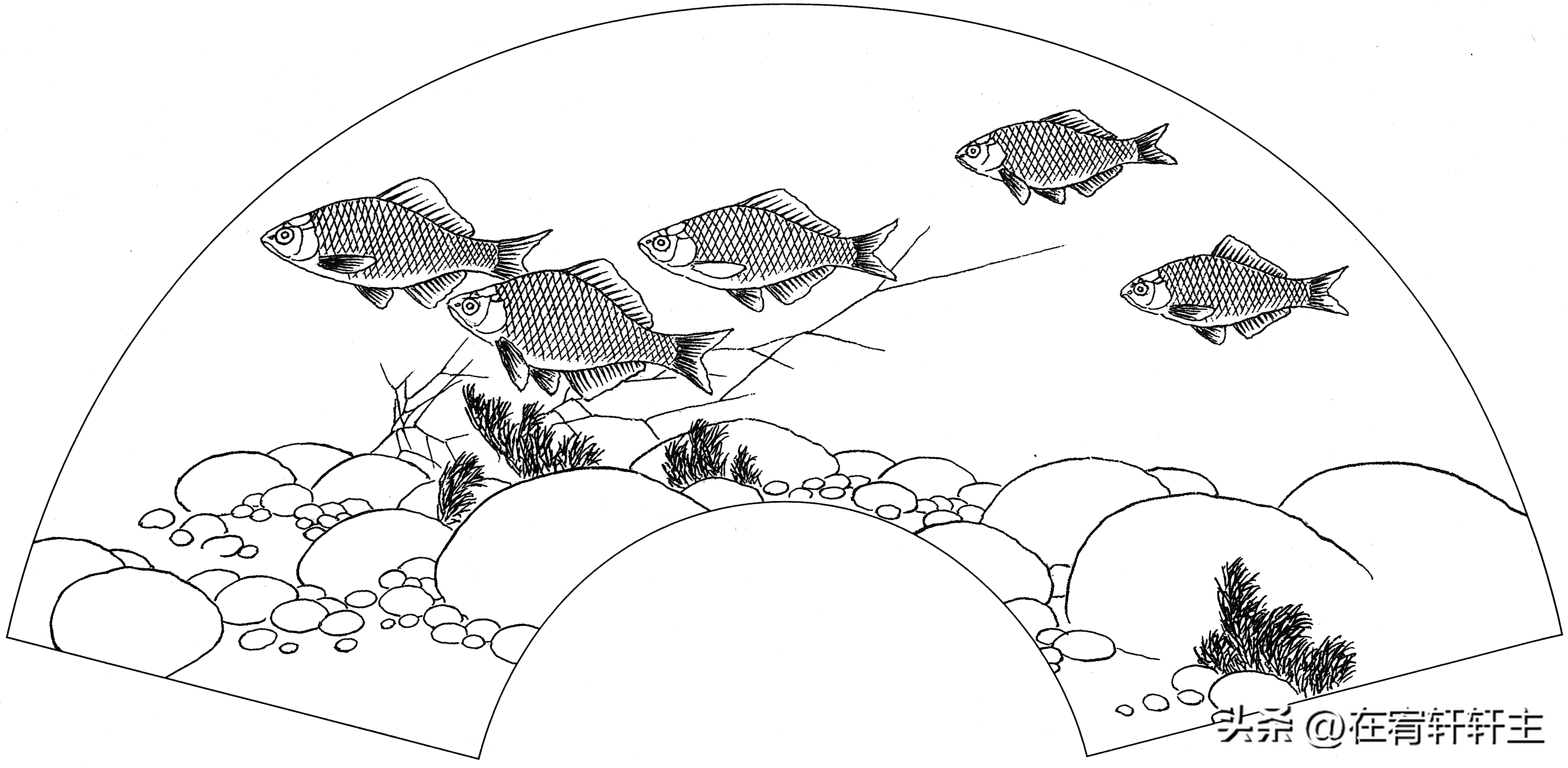 工笔白描祥云图案扇面,工笔扇面葡萄白描图片