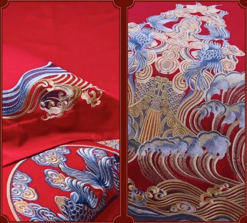 水星家纺婚庆四件套龙凤呈祥,水星家纺婚庆刺绣结婚四件套