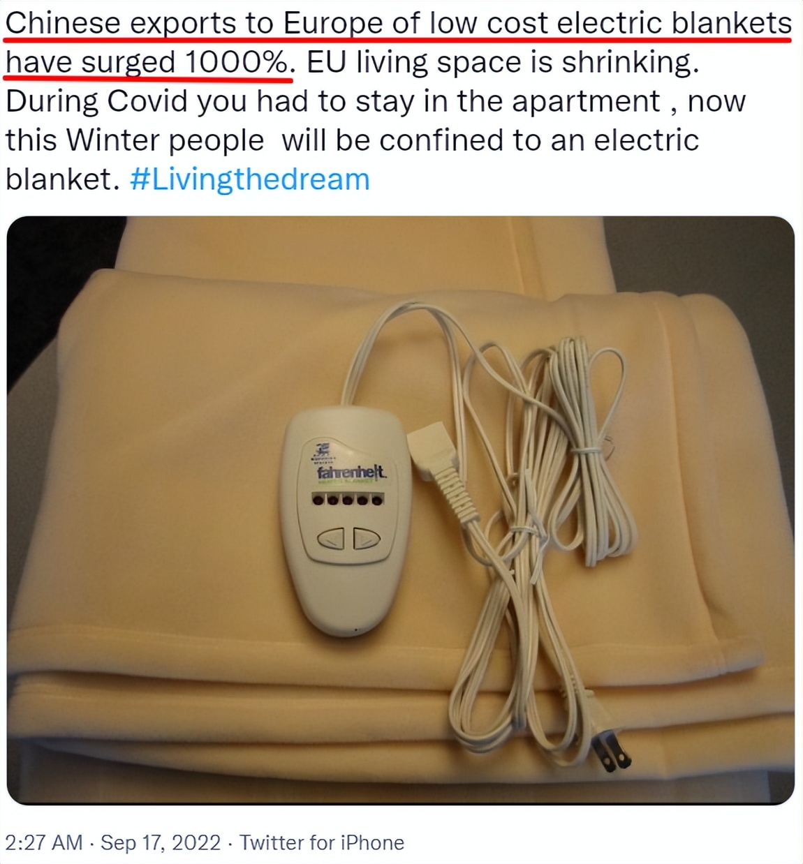 生怕熬不过这个冬天,欧洲买家疯狂采购中国电热毯