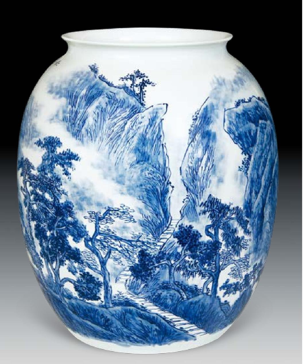 中国古青花瓷饰品,青花瓷天青色瓷器