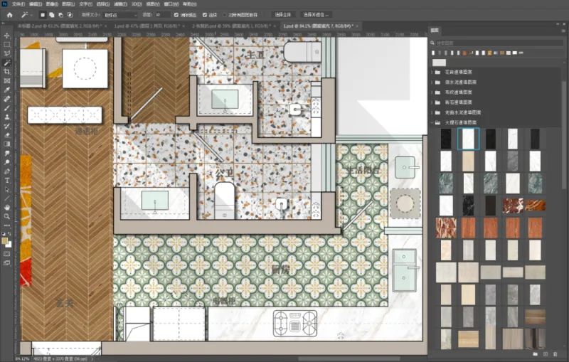 用了这PS材质配色预设，轻松搞定彩平图