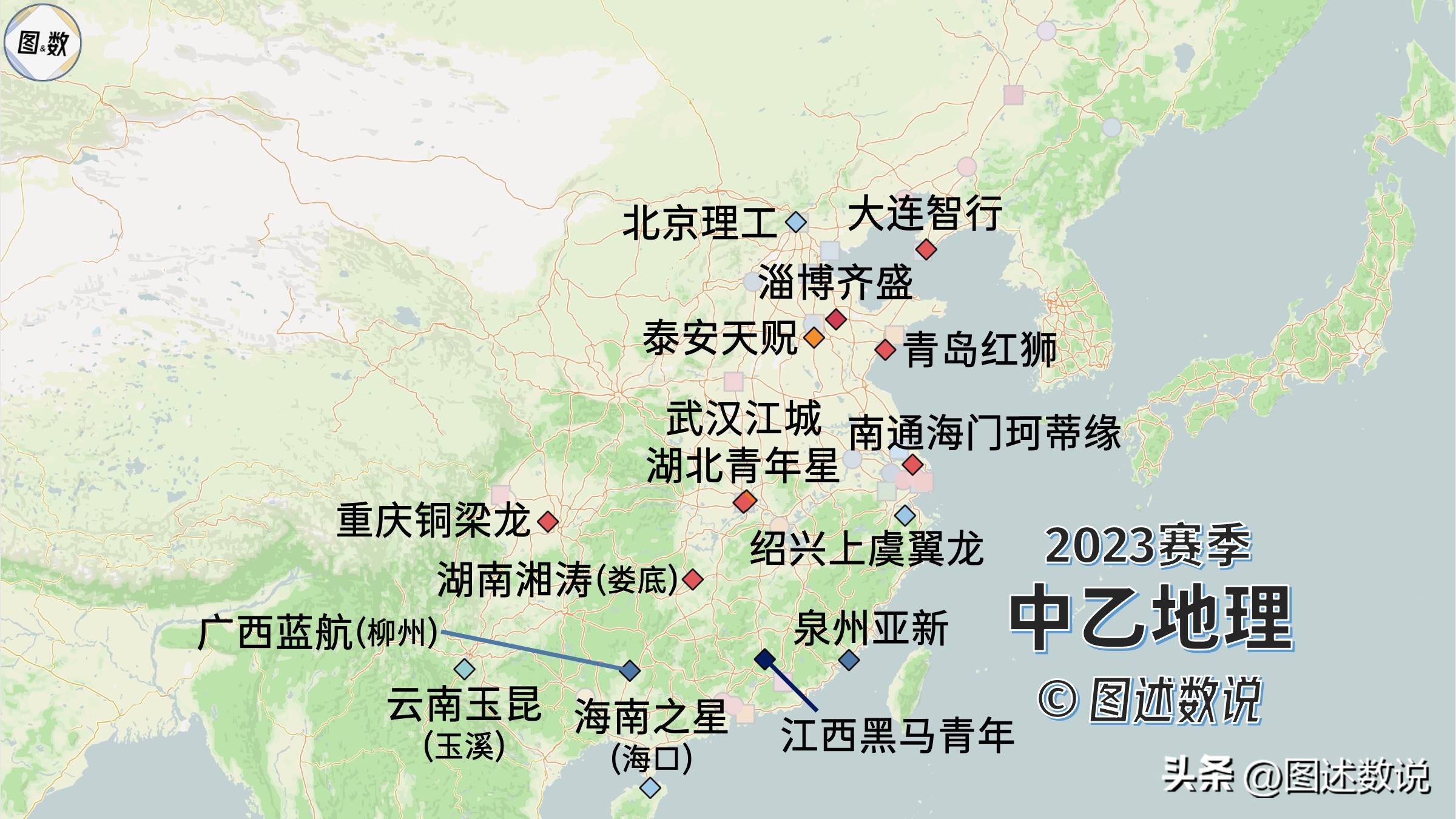 中国职业足球地理：东部沿海地区球队多，西北有大片留白