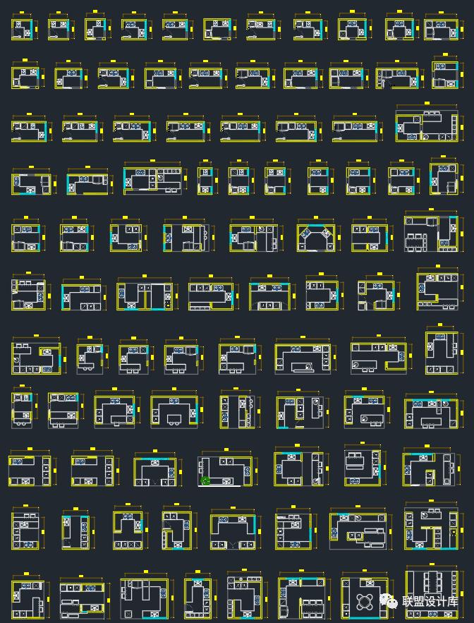 家装平面布局CAD模块500套(客餐厅、书房、卧室、厨房、卫生间)