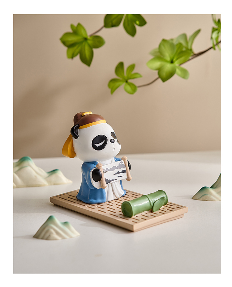 手机支架摆件熊猫,手机链木质可爱熊猫挂饰