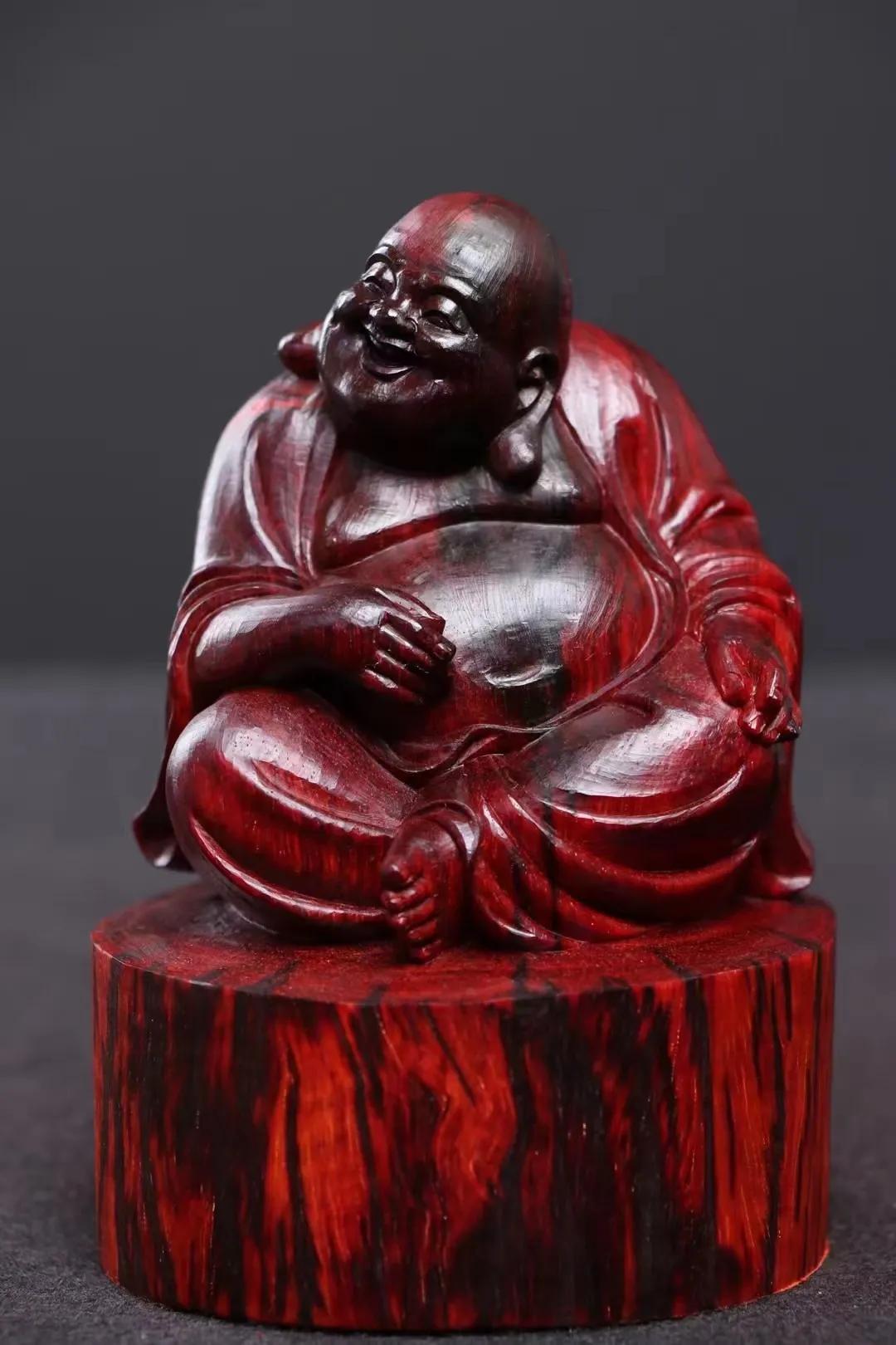 紫檀木雕刻笑佛手串,紫檀木大笑佛