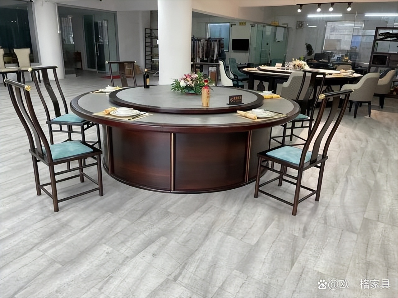 家用高档圆桌餐桌大理石,别墅高档电动餐桌时尚大理石圆桌