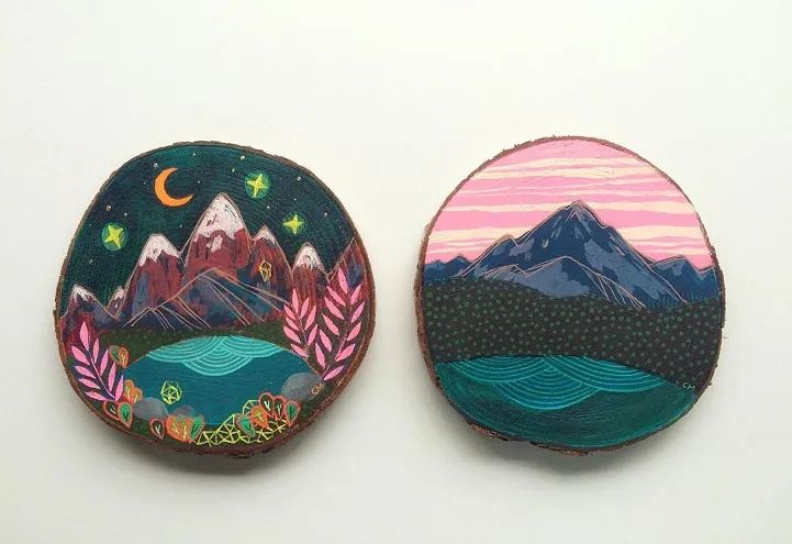 绘画风景中的山水,石头上画风景画简单