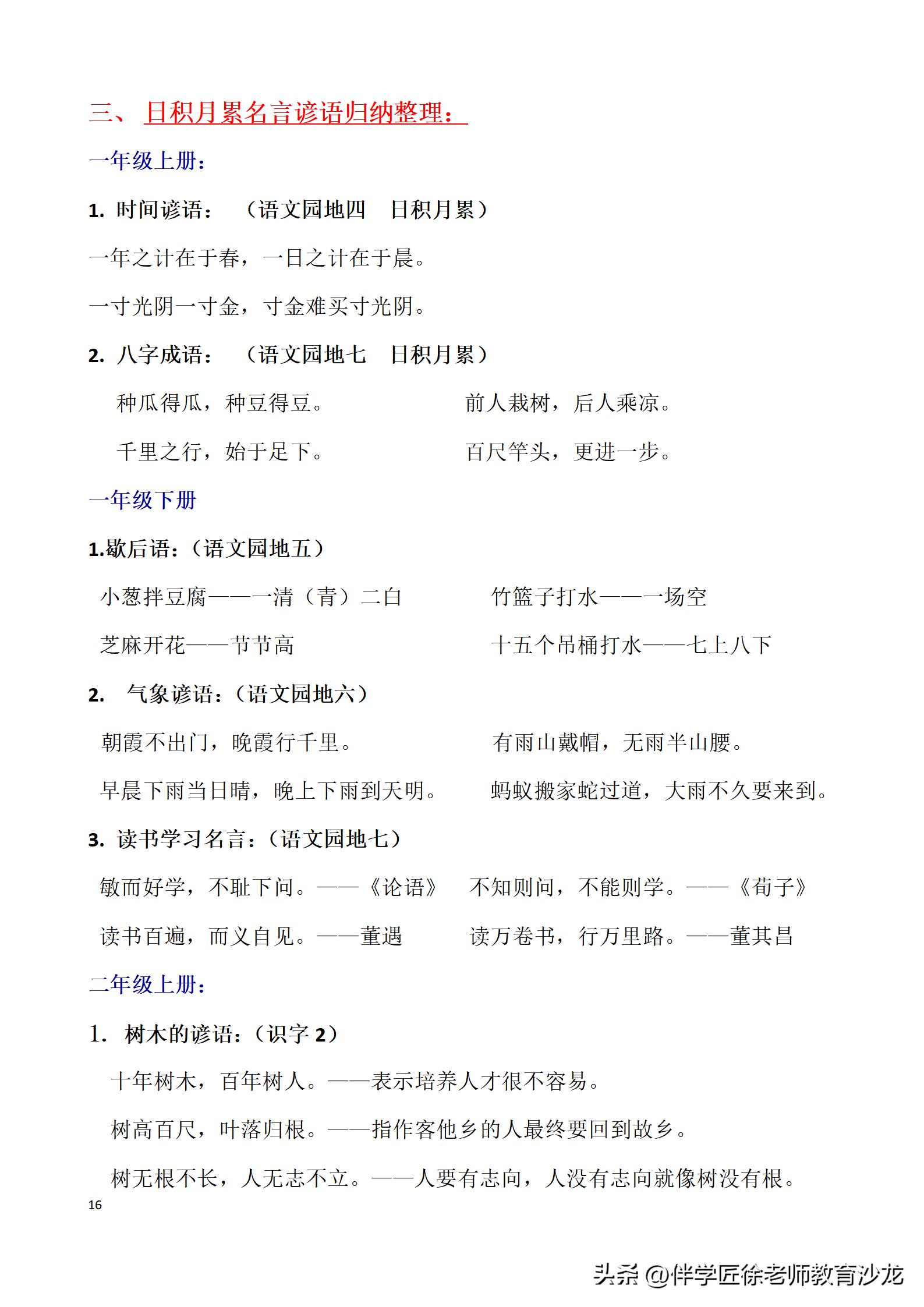 小学六年级语文必背资料,六年级语文必背知识点可打印