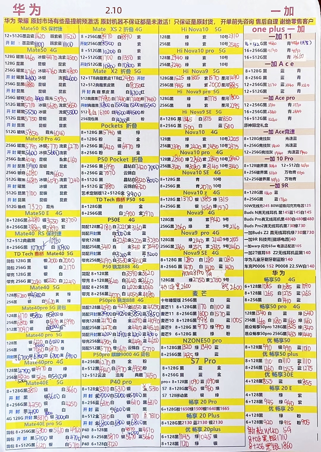 2023年8月24日华强北手机报价,2023年2月华强北手机拿货价格表