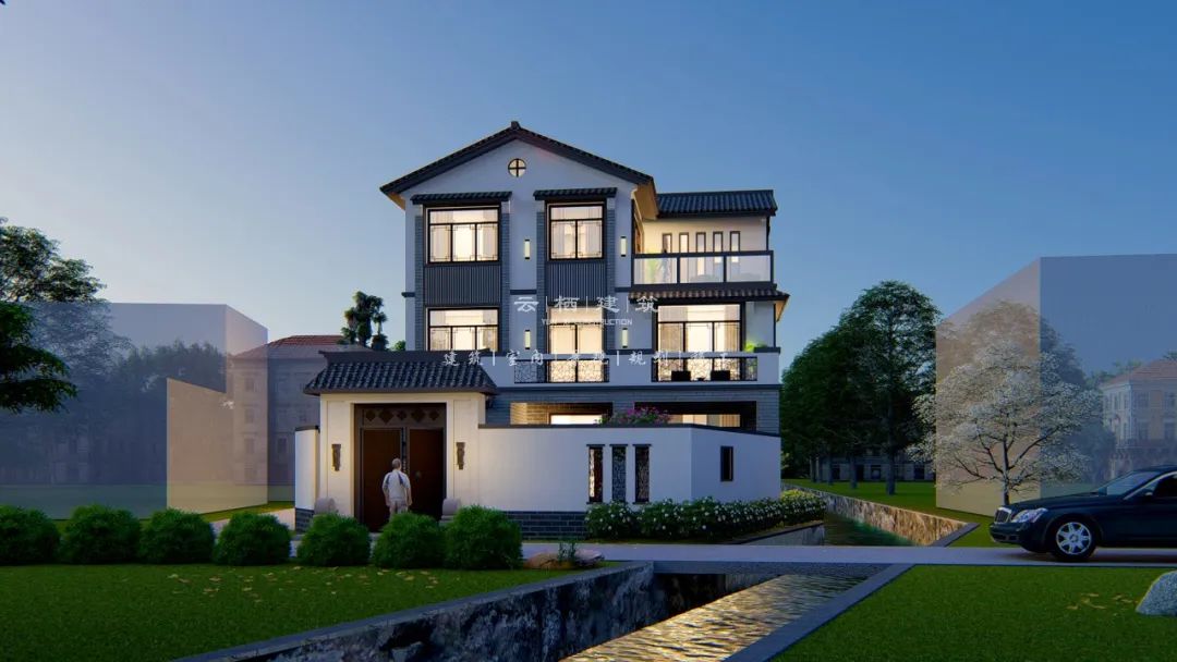 河源现代简约乡村别墅,河源现代极简风格庭院打造