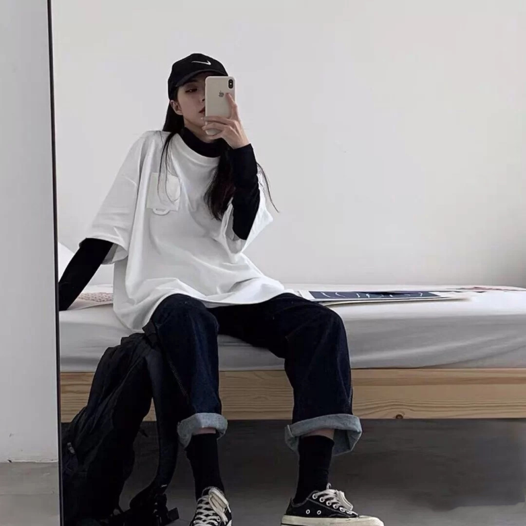 短袖t恤的多种搭配叠穿秋冬,t恤防晒内搭夏季叠穿