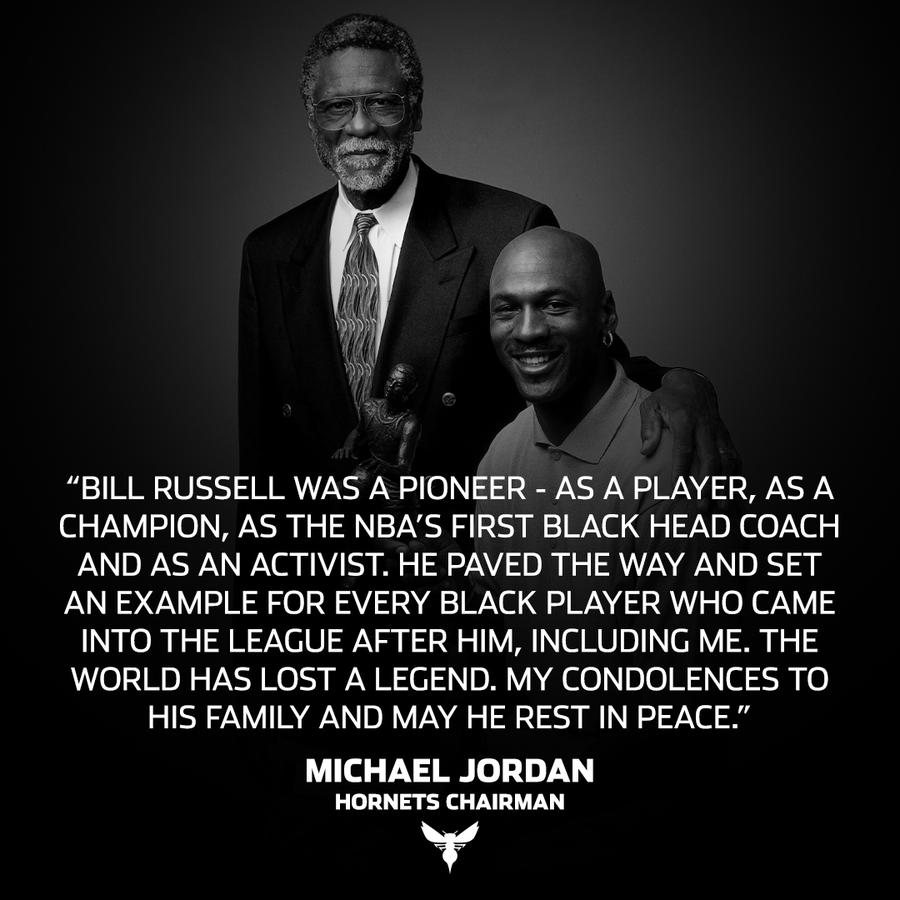 湖凯一同缅怀拉塞尔，乔丹：他是篮球先驱，黑人球员的榜样