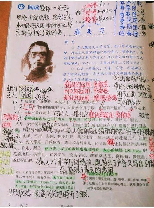 七年级上册语文第一课春思维导图,讲解七年级上册语文第1课春