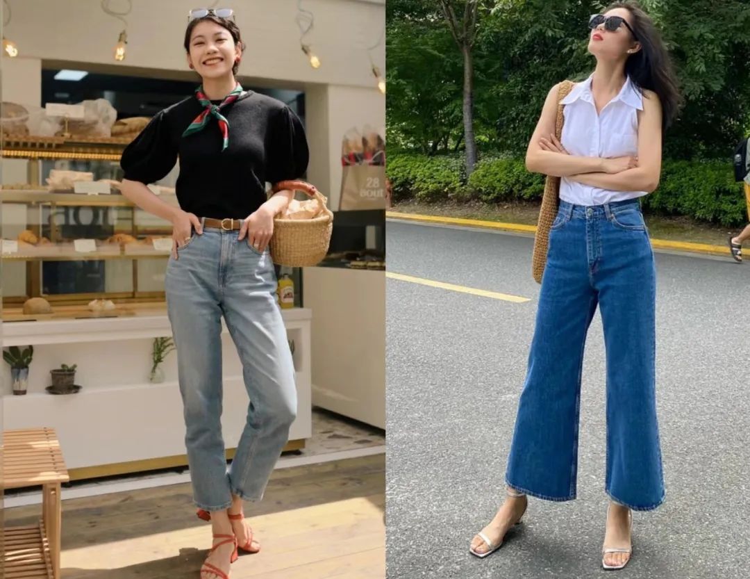 小白鞋搭配的显高牛仔裤,牛仔裤气质百搭小白鞋