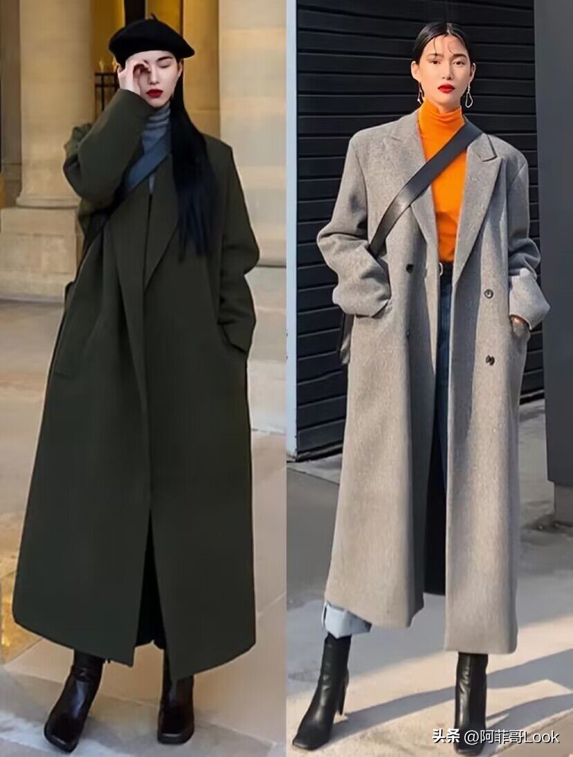 韩国人大衣气场,韩国显高穿搭中款格子大衣