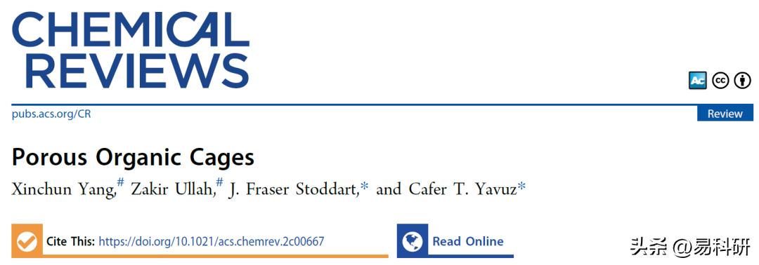 诺贝尔奖获得者Stoddart最新Chemical Reviews：多孔有机笼（三）