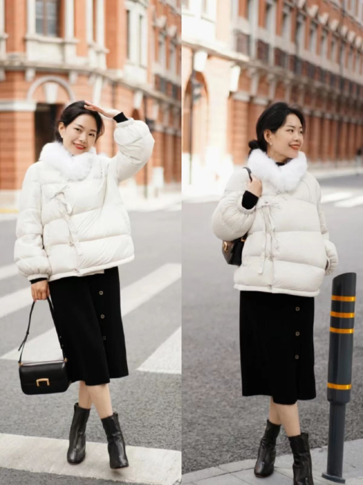 入冬了穿羽绒服,冬季高筒靴穿搭羽绒服