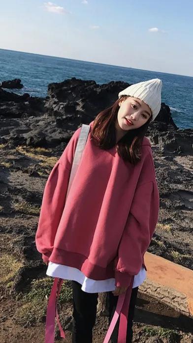 连帽卫衣女潮ins2022秋季新款韩版,爆款秋冬新连帽假两件卫衣