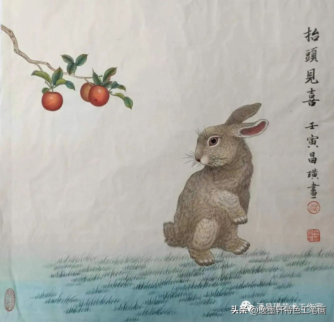 兔子工笔画红叶双兔,国画工笔兔子作品欣赏图片