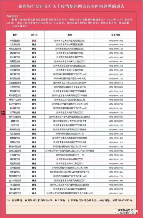 银行网点暂停营业的情况说明,郑州银行网点恢复营业
