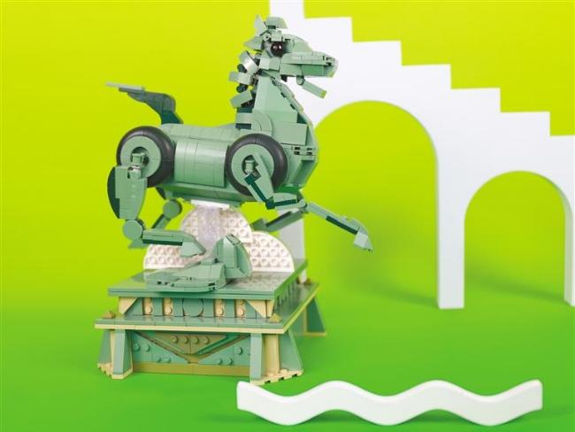 立体交通标志玩具积木,积木拼装玩具马的造型