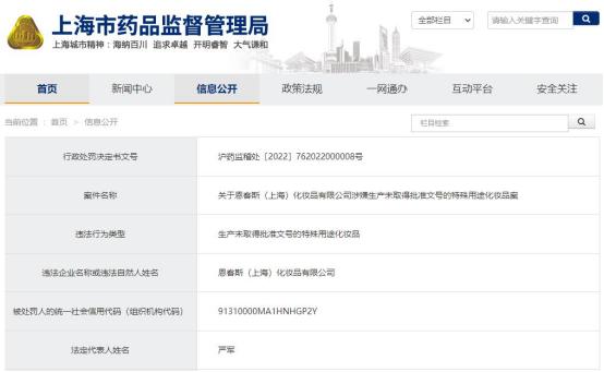 恩客斯公司上海违法被罚 生产面膜未取得批准文号