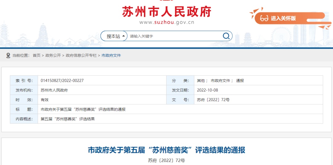 第五届“苏州慈善奖”获奖名单公布