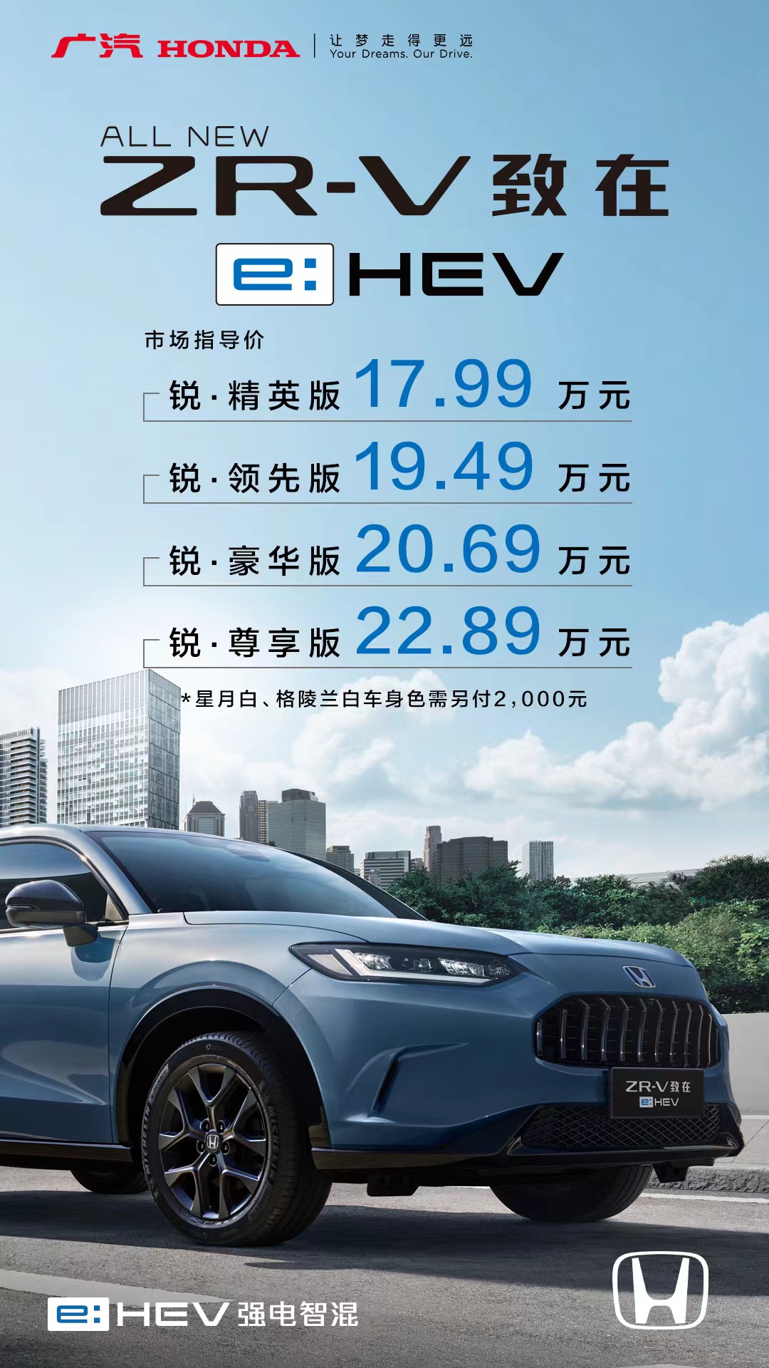 本田ZR-V致在e:HEV正式上市售价17.99-22.89万元