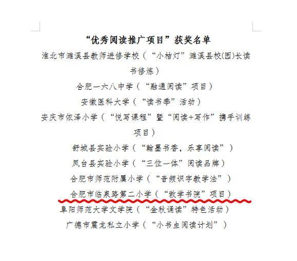 合肥市临泉路第二小学敩学书院荣获安徽省第七届校园读书创作活动“优秀阅读推广项目”